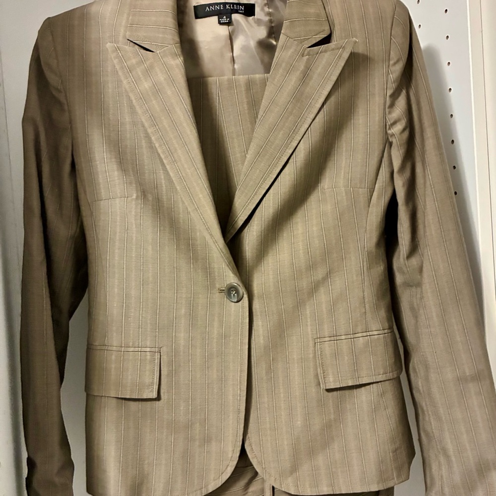 Anne Klein Beige Pinstripe Suit